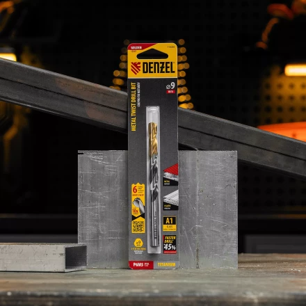 Сверло спиральное по металлу Denzel 9 x 125мм, Р6М5, Golden Tip, многогранная заточка, 718284 купить в Нижневартовске
