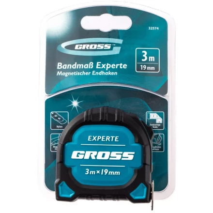 Рулетка Experte, 3 м x 19 мм, двухкомпонентный корпус, магнит, двухсторонняя разметка, нейлон Gross 32574 купить в Нижневартовске