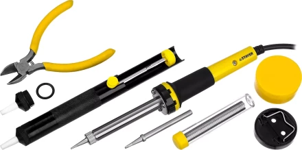 Набор STAYER "PROFI" для паяльных работ, паяльник 55300 + подставка + припой + жало сменное + шприц + насадка на жало + канифоль + кусачки, 60 Вт 55314-60-H8 купить в Нижневартовске