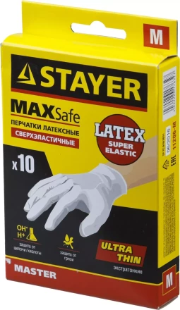 Перчатки STAYER "MASTER" латексные экстратонкие, M, 10шт 11206-M купить в Нижневартовске