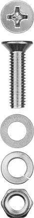 Винт (DIN965) в комплекте с гайкой (DIN934), шайбой (DIN125), шайбой пруж. (DIN127), M6 x 30 мм, 10 шт, ЗУБР 303456-06-030 купить в Нижневартовске