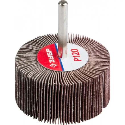 Круг шлифовальный ЗУБР "МАСТЕР" веерный лепестковый, на шпильке, тип КЛО, зерно-электрокорунд нормальный, P120, 30х60мм 36602-120 купить в Нижневартовске