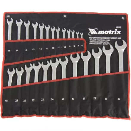 Набор ключей комбинированных 6 - 32 мм 25штук CrV матовый хром MATRIX 15413 купить в Нижневартовске