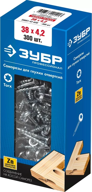 ЗУБР 38 х 4.2 мм, редкая резьба, ТХ20, цинк, 300 шт, саморез для глухих отверстий, Профессионал (30081-42-038) купить в Нижневартовске