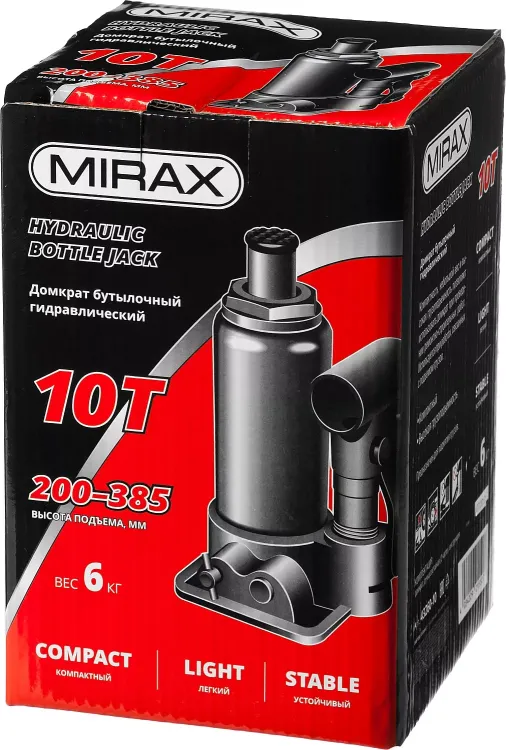 Домкрат гидравлический бутылочный, 10т, 200-385 мм, MIRAX 43260-10 43260-10 купить в Нижневартовске