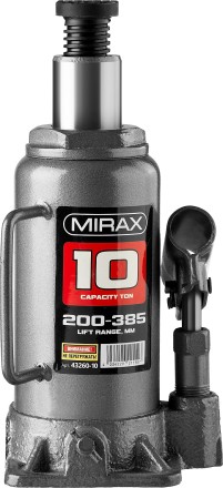 Домкрат гидравлический бутылочный, 10т, 200-385 мм, MIRAX 43260-10 43260-10 купить в Нижневартовске