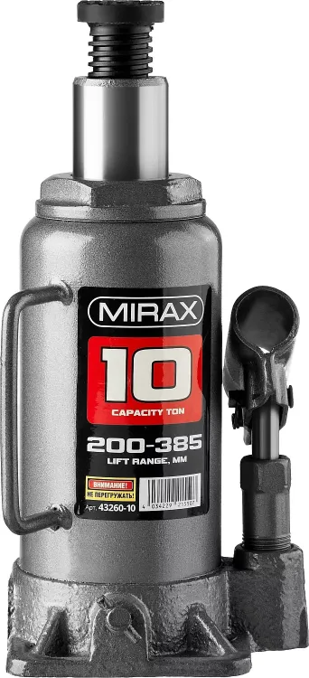 Домкрат гидравлический бутылочный, 10т, 200-385 мм, MIRAX 43260-10 43260-10 купить в Нижневартовске