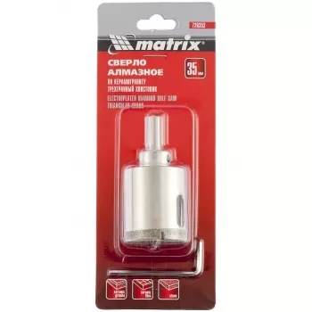 Сверло алмазное по керамограниту 35 х 67 мм 3-гранный хвостовик MATRIX 726353 купить в Нижневартовске