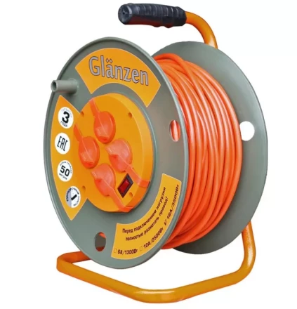 Удлинитель силовой на катушке GLANZEN 4 гн. ПВС 3х1,5 IP44 ЕВ-50-007 купить в Нижневартовске