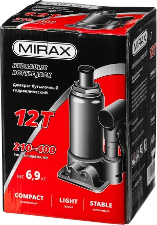 Домкрат гидравлический бутылочный, 12т, 210-400 мм, MIRAX 43260-12 43260-12 купить в Нижневартовске