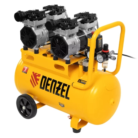 Компрессор безмасляный, малошумный Denzel DLS 1500/50, 1500 ВТ, 2x750, 50 л, 260 л/мин купить в Нижневартовске