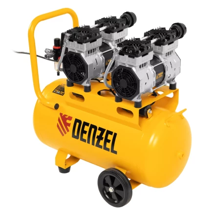 Компрессор безмасляный, малошумный Denzel DLS 1500/50, 1500 ВТ, 2x750, 50 л, 260 л/мин купить в Нижневартовске