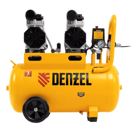 Компрессор безмасляный, малошумный Denzel DLS 1500/50, 1500 ВТ, 2x750, 50 л, 260 л/мин купить в Нижневартовске