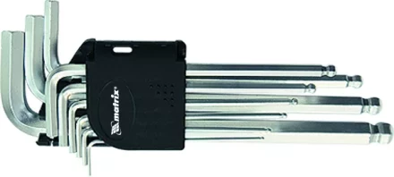 Набор ключей шестигранных имбусовых HEX 1.5–10 мм CrV 9 шт. удлиненные сатин с шаром MATRIX 11233 купить в Нижневартовске