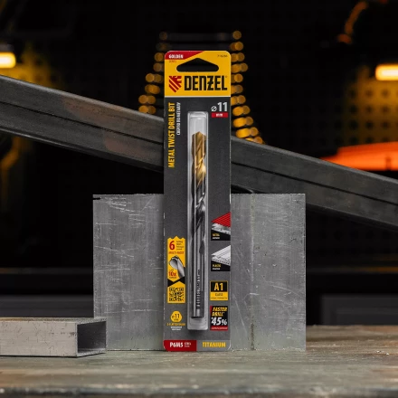 Сверло спиральное по металлу Denzel, 11 x 142мм, Р6М5, Golden Tip, многогранная заточка, 718286 купить в Нижневартовске