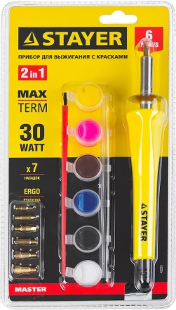 Прибор STAYER "MASTER" для выжигания с набором насадок 7шт и красками 45220 купить в Нижневартовске