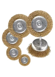 Набор щеток для дрели 6 шт 5 плоских 40-50-65-75-100 мм + 1 &quot;чашка&quot; 50 мм со шпильками MATRIX 74496