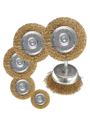 Набор щеток для дрели 6 шт 5 плоских 40-50-65-75-100 мм + 1 "чашка" 50 мм со шпильками MATRIX 74496 купить в Нижневартовске