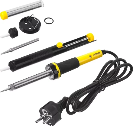 Набор для паяльных работ STAYER "PROFI" PROTerm, 55313-60-H6, паяльник 55300 + подставка + припой + жало сменное + шприц + насадка на жало, 60 Вт 55313-60-H6 купить в Нижневартовске