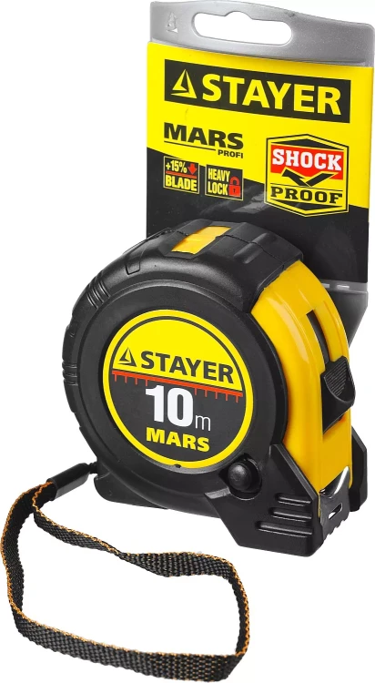 Рулетка STAYER "PROFI" "MARS", обрезиненный корпус, утолщенное полотно, 10мх25мм 34131-10_z01 купить в Нижневартовске