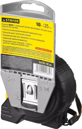 Рулетка STAYER "PROFI" "MARS", обрезиненный корпус, утолщенное полотно, 10мх25мм 34131-10_z01 купить в Нижневартовске