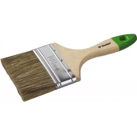 Кисть плоская  ЗУБР &quot;ЛАЗУРЬ-МАСТЕР&quot;, смешанная щетина, деревянная ручка, 100мм 4-01009-100 купить в Нижневартовске