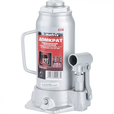 Домкрат гидравлический бутылочный 12 т h подъема 230–465 мм MATRIX MASTER 50727 купить в Нижневартовске