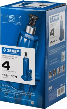 Домкрат гидравлический бутылочный T50, 4т, 192-374мм, ЗУБР Профессионал 43060-4 43060-4_z01 купить в Нижневартовске