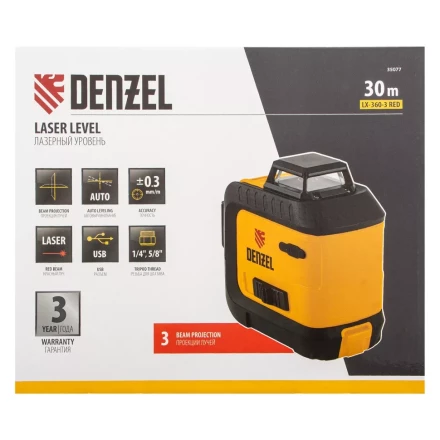 Лазерный уровень мультипризменный LX 360-3 Red, 30 м, 635 нм, аккумулятор Li 2800 мАч, резьба 5/8" Denzel 35077 купить в Нижневартовске