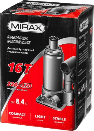 Домкрат гидравлический бутылочный, 16т, 220-420 мм, MIRAX 43260-16 43260-16 купить в Нижневартовске