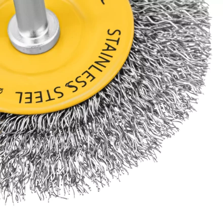 Щетка для дрели, 75 мм, Плоская, со шпилькой, нержавеющая витая проволока Denzel 744603 купить в Нижневартовске