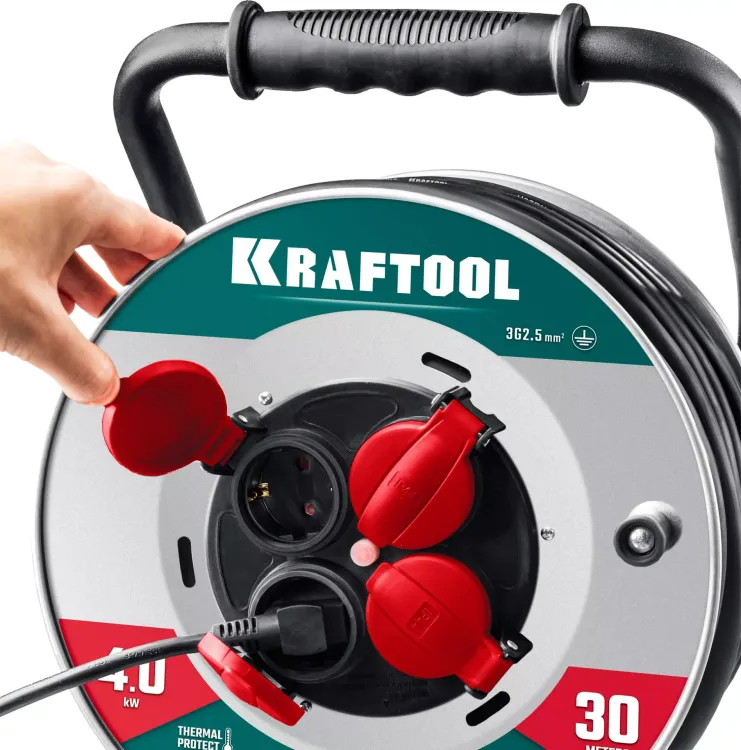 Силовые удлинители на стальной катушке  HEAVY DUTY 4.0, кабель КГ 3х2,5 кв мм 55086-30 купить в Нижневартовске