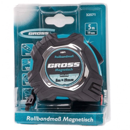 Рулетка Magnetisch 5 м х 19 мм обрезиненный корпус автоматическая фиксация Нейлоновое покрытиеытие зацеп с магнитом Gross 32571 купить в Нижневартовске