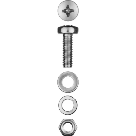 Винт (DIN7985) в комплекте с гайкой (DIN934), шайбой (DIN125), шайбой пруж. (DIN127), M5 x 16 мм, 18 шт, ЗУБР 303476-05-016 купить в Нижневартовске