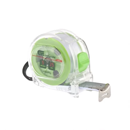 Рулетка Кварц, прозрачный корпус, амортизатор, 5 м х 25 мм  СИБРТЕХ 32522 купить в Нижневартовске