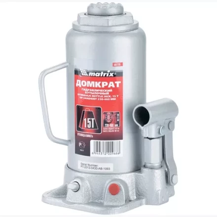 Домкрат гидравлический бутылочный 15 т h подъема 230–460 мм  MATRIX MASTER 50729 купить в Нижневартовске