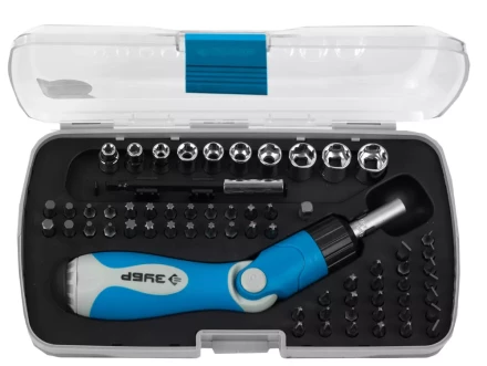 Набор ЗУБР Отвертка "ЭКСПЕРТ" реверсивно-рычажная с насадками,удл. с магнит.фикс.,Hex1/4"-SQ1/4",в пласт. боксе,64пред. 25287-H64 купить в Нижневартовске