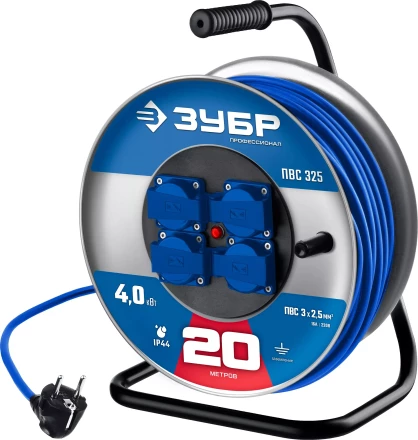ЗУБР ПВС-325, ПВС, 3 x 2.5 мм2, 20 м, 4000 Вт, IP44, силовой удлинитель на стальной катушке, Профессионал (55102-20) купить в Нижневартовске