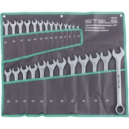 Набор ключей комбинированных 6-32 мм 26 штук CrV матовый хром STELS 15431 купить в Нижневартовске