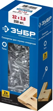 ЗУБР 32 х 3.8 мм, частая резьба, ТХ20, цинк, 350 шт, саморез для глухих отверстий, Профессионал (30082-38-032) купить в Нижневартовске