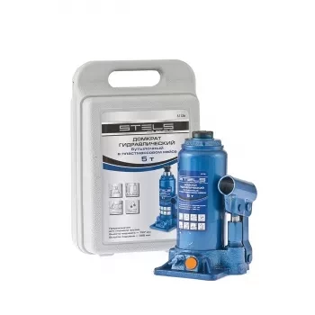 Домкрат гидравлический бутылочный 5 т h подъема 197–382 мм в пластиковом кейсе STELS 51126 купить в Нижневартовске