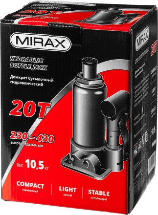Домкрат гидравлический бутылочный, 20т, 230-430 мм, MIRAX 43260-20 43260-20 купить в Нижневартовске