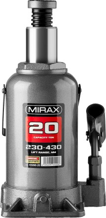 Домкрат гидравлический бутылочный, 20т, 230-430 мм, MIRAX 43260-20 43260-20 купить в Нижневартовске