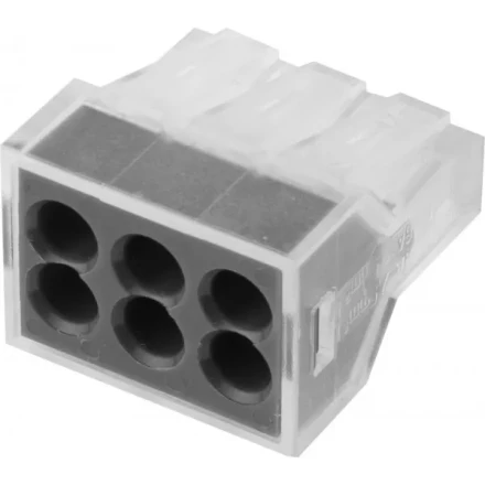 Клемма СВЕТОЗАР соединительная, 6-и проводная, 400В, 24А, 0,75-2,5мм2, 2шт 49170-6 купить в Нижневартовске