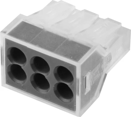 Клемма СВЕТОЗАР соединительная, 6-и проводная, 400В, 24А, 0,75-2,5мм2, 2шт 49170-6 купить в Нижневартовске