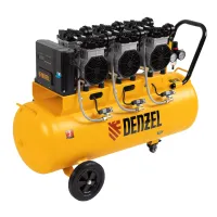 Компрессор безмасляный, малошумный Denzel DLS 3300/100, 3300 Вт,3x1100, 100 л, 570 л/мин ,блок управления