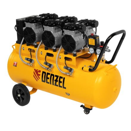 Компрессор безмасляный, малошумный Denzel DLS 3300/100, 3300 Вт,3x1100, 100 л, 570 л/мин ,блок управления купить в Нижневартовске
