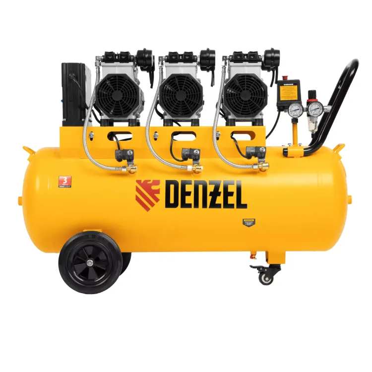 Компрессор безмасляный, малошумный Denzel DLS 3300/100, 3300 Вт,3x1100, 100 л, 570 л/мин ,блок управления купить в Нижневартовске