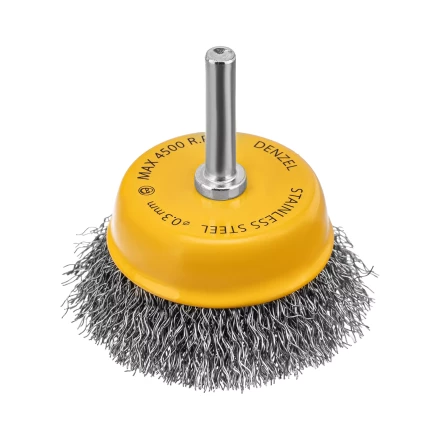 Щетка для дрели, 65 мм, Чашка, со шпилькой , нержавеющая витая проволока Denzel 744613 купить в Нижневартовске