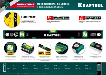 Профессиональный магнитныйй уровнь с зеркальным глазком KRAFTOOL 34785-150 купить в Нижневартовске